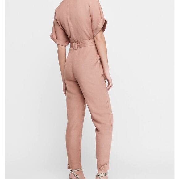 Express Dusty Pink Linen Blend Half Button Jumpsuit Size XS NWT - Picture 4 of 9